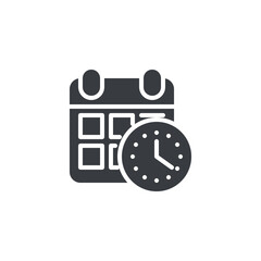 A calendar with a clock symbol vector icon
