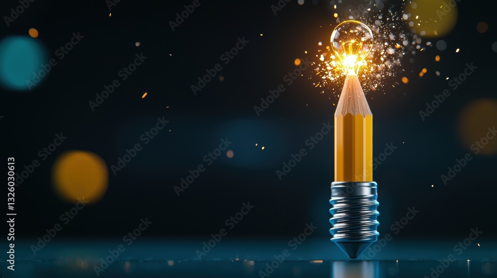 Poster pencil with light bulb a pencil with a light bulb emerging from its tip, signifying creative thinkin