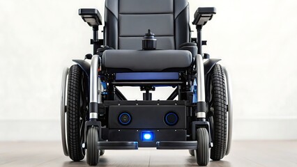 Healthcare Technology AI remote, Modern electric wheelchair showcasing advanced design and technology for mobility.