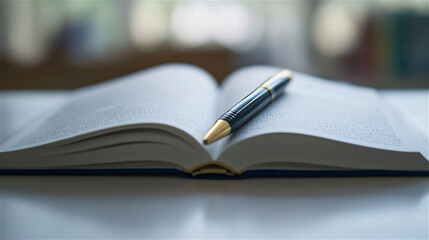 ペンと開いた夢日記が夢の記憶を記録する象徴。スピリチュアルな洞察を示すデザイン。generative ai