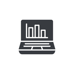 Laptop with bar chart vector icon