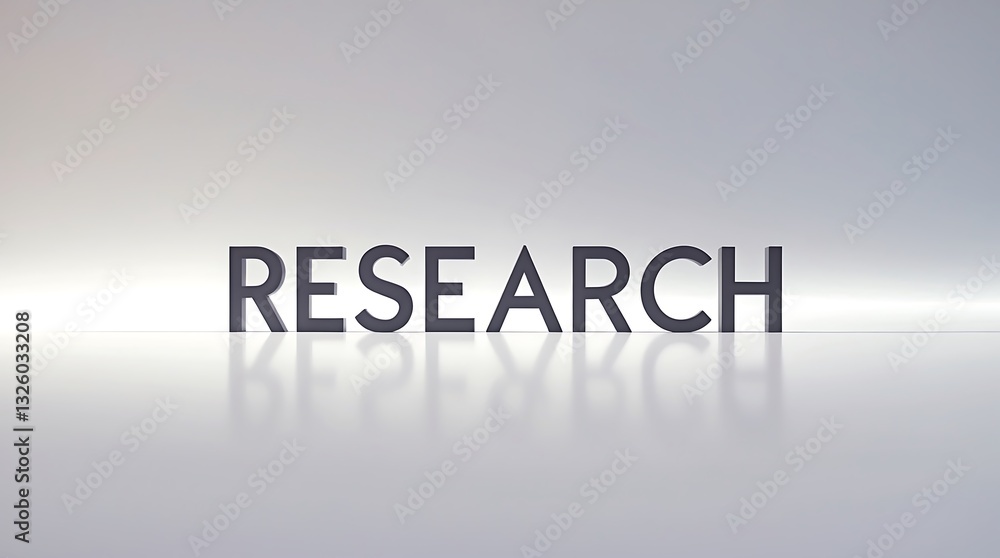 Poster exploring the concept of research displayed in bold typography on a reflective surface