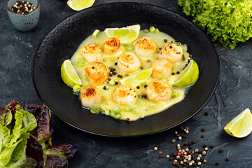 Seasoning fried sea scallops.