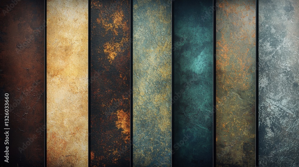 Poster background with textured vertical panels in various colors and patterns showcasing a blend of earthy