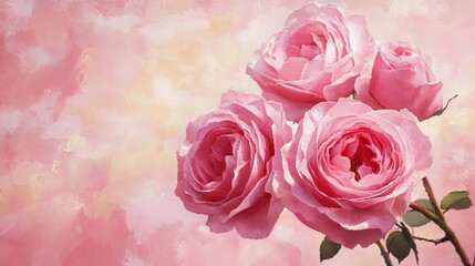 Fototapeta premium Delicate pink rose flowers in full bloom, romantic floral nature background