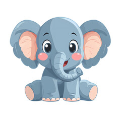 Fototapeta premium Flat cartoon of elephant character cute transparent background png sticker