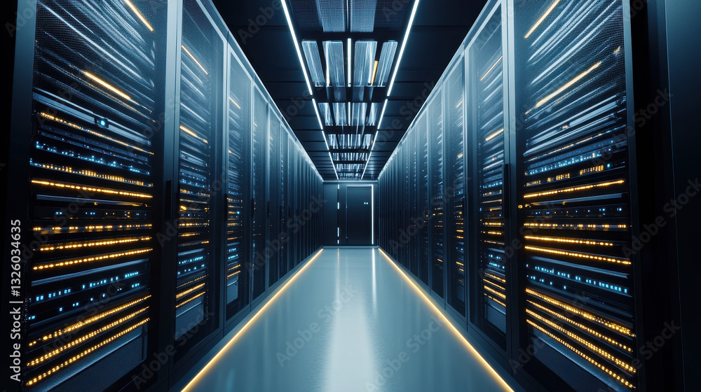 Aufkleber a high-tech data center with rows of server cabinets
