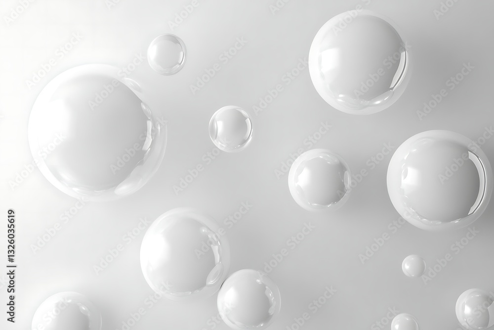 Aufkleber 3d render of white bubbles on a grey background, viewed from above, creating a soft and modern aesth