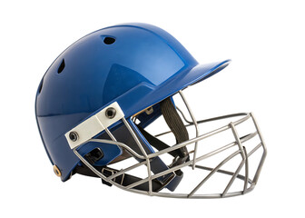 Fototapeta premium blue cricket helmet with protective grill isolated on white background PNG. GENERATIVE AI