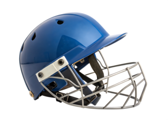 blue cricket helmet with protective grill isolated on white background PNG. GENERATIVE AI