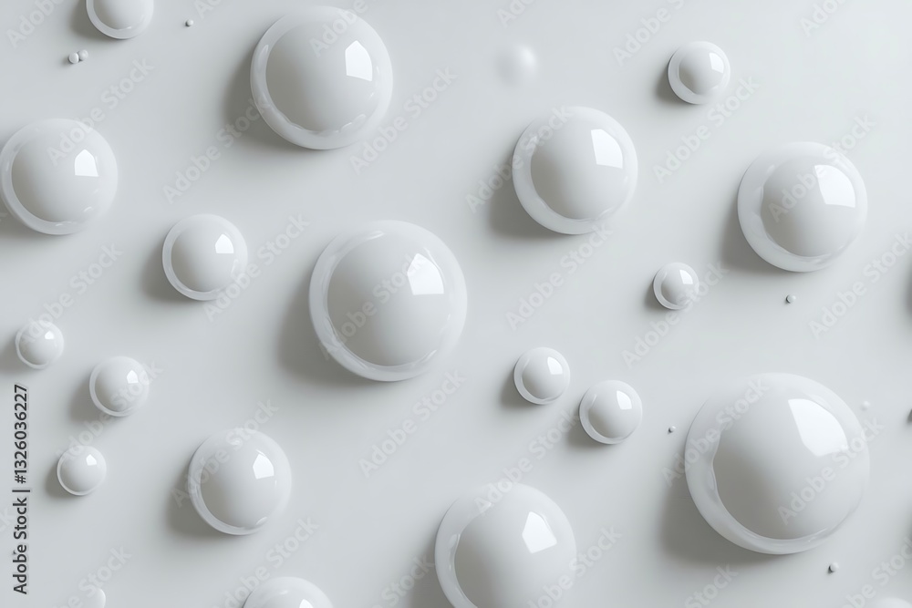 Poster 3d render of white bubbles on a grey background, viewed from above, creating a soft and modern aesth