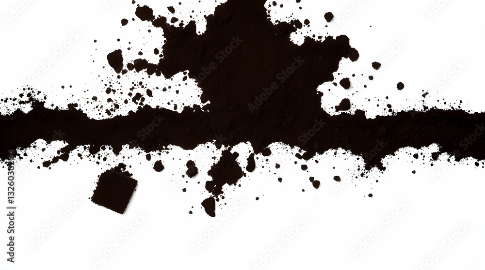 Poster black ink splatter and line on a white background, creating an abstract, grungy texture.