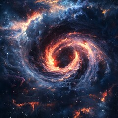 Vibrant Swirling Galaxy in Deep Space with Colorful Cosmic Elements