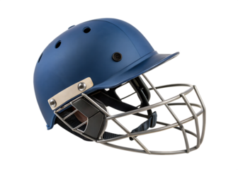 blue cricket helmet with protective grill isolated on white background PNG. GENERATIVE AI