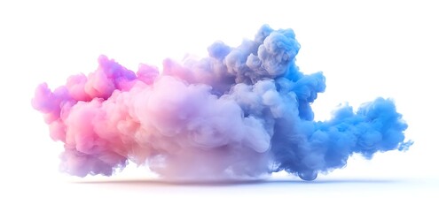 Fototapeta premium A dreamy, isolated pastel cloud on a white background, featuring soft lighting and high-resolution detail, perfect for fantasy-themed designs. Hyperrealistic digital art