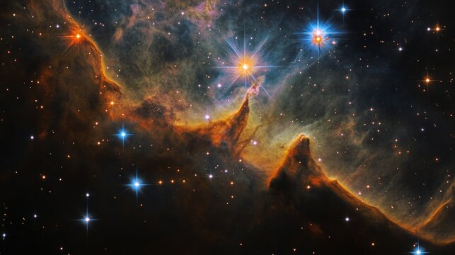 Stunning Cosmic Landscape Featuring Bright Stars and Nebulae