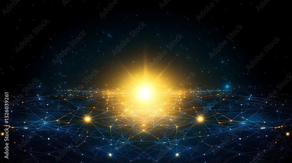 Poster the image shows a stylized depiction of a network or constellation, with glowing nodes connected by 