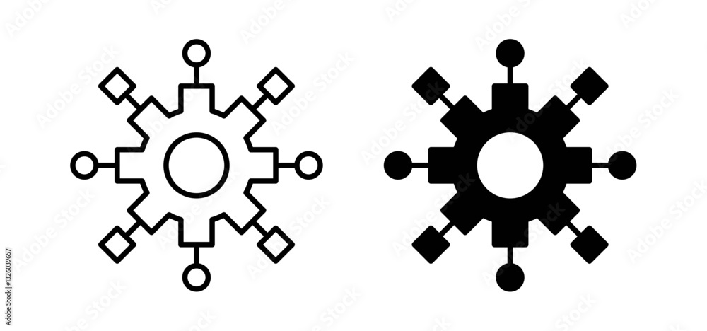 Poster algorithm vector icon set black filled and outlined style.
