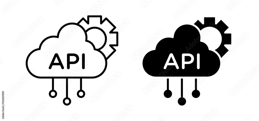 Poster api vector icon set black filled and outlined style.
