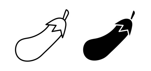 Aubergine vector icon set black filled and outlined style.