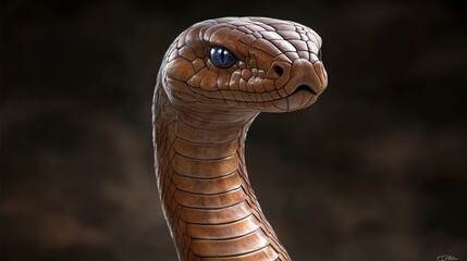 Fototapeta premium Serpentine Gaze Close-Up Portrait of a Textured Snake with Striking Blue Eyes, 3D Render