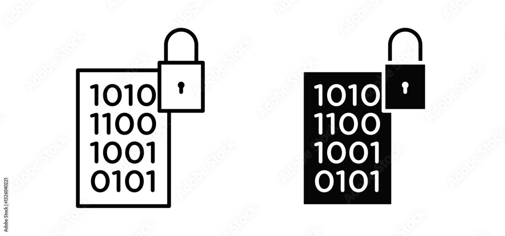 Aufkleber binary lock vector icon set black filled and outlined style.