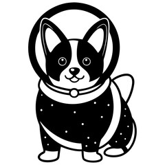 Cute corgi in a spacesuit silhouette vector illustration