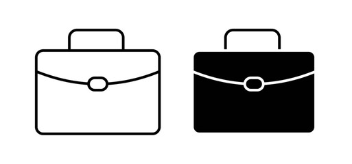 Briefcase vector icon set black filled and outlined style.