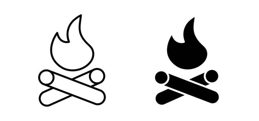 Campfire vector icon set black filled and outlined style.