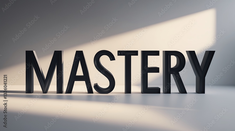 Poster exploring the concept of mastery through bold typography in a minimalist setting