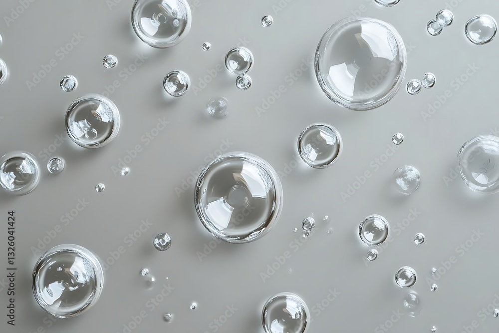 Aufkleber 3d render of white bubbles on a grey background, viewed from above, creating a soft and modern aesth