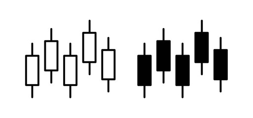 Chart candlestick vector icon set black filled and outlined style.