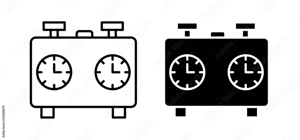 Poster chess clock vector icon set black filled and outlined style.