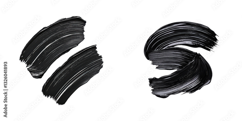 Poster black brush strokes on a dark background creating abstract shapes.
