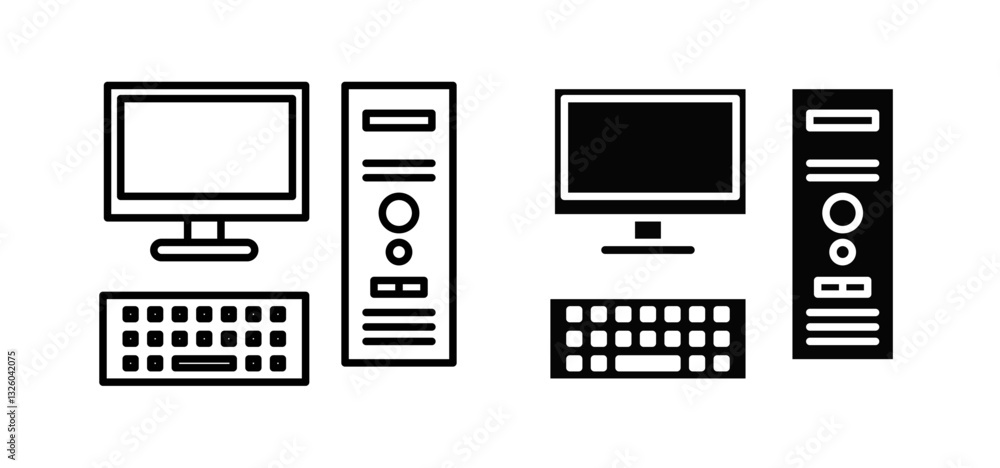Poster computer vector icon set black filled and outlined style.