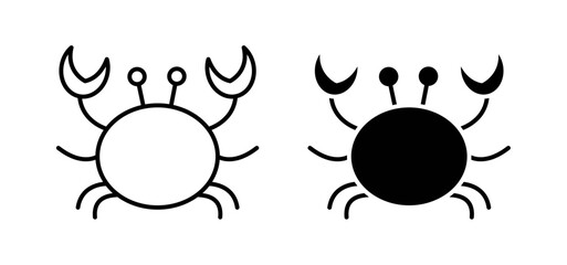 Crab vector icon set black filled and outlined style.