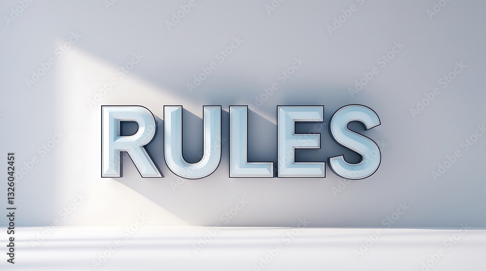 Poster large three-dimensional letters spelling rules with soft light casting shadows