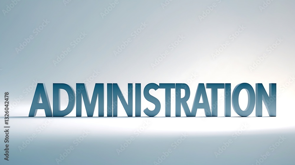 Aufkleber large typography spelling out administration in a minimalist setting with soft lighting