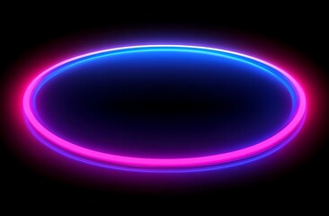 Obraz premium Futuristic abstract background with neon blue and pink glowing oval-shaped lines, high-speed motion effect, sharp focus, and professional studio lighting.