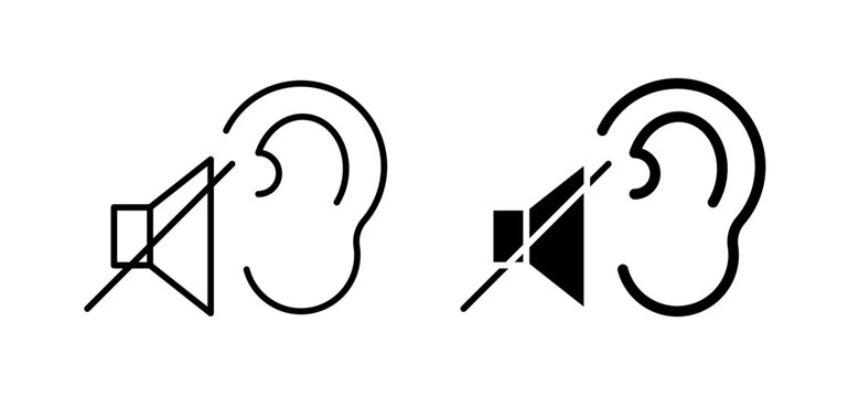 Ear deaf vector icon set black filled and outlined style.