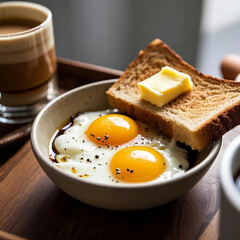 Fototapeta premium Delicious Breakfast with Sunny-Side Up Eggs, Toast, and Coffee