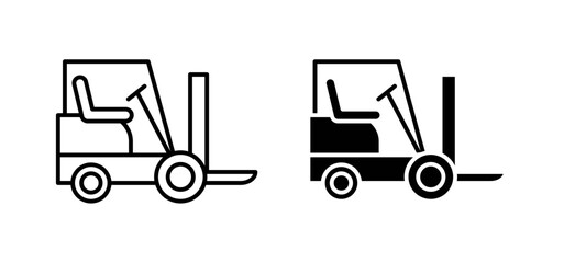 Forklift vector icon set black filled and outlined style.