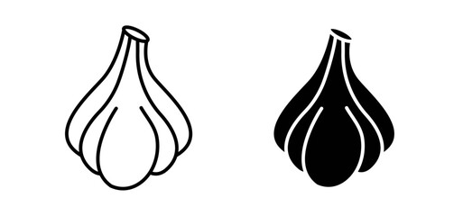 Garlic vector icon set black filled and outlined style.