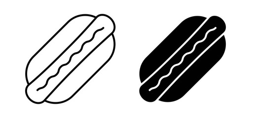 Hotdog vector icon set black filled and outlined style.