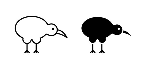 Kiwi bird vector icon set black filled and outlined style.