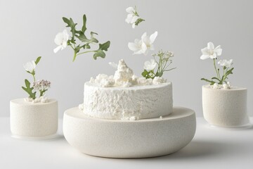 Soft Cheese Crumbles Garnished With Arugula and Flowers on Decorative Display for an Elegant Dining Experience