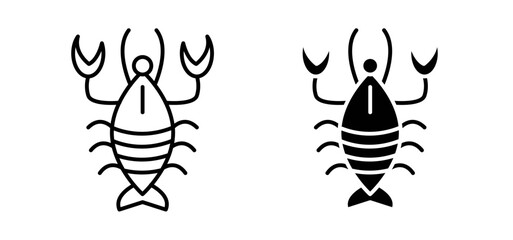 Lobster vector icon set black filled and outlined style.