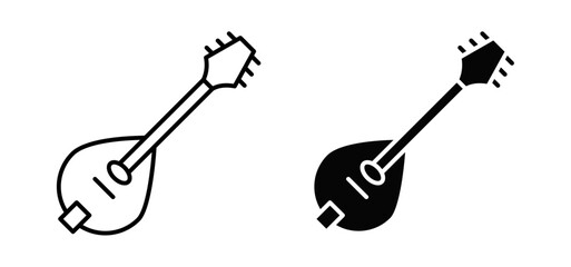 Mandolin vector icon set black filled and outlined style.