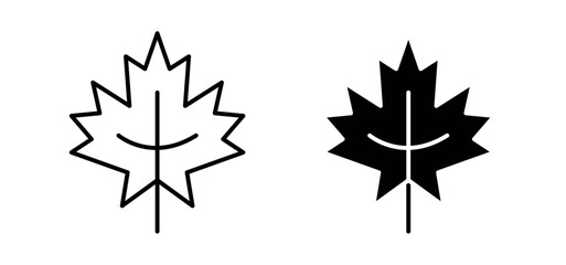 Maple Leaf vector icon set black filled and outlined style.