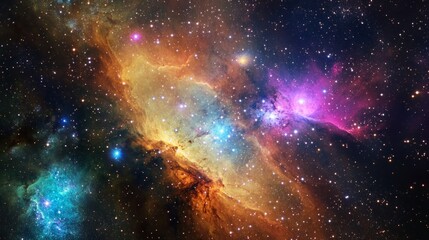 Stunning Cosmic Nebula with Bright Stars and Colorful Gas Clouds